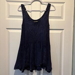 Finn & Clover deep blue flowy sleeveless top feminine boho rayon sz S